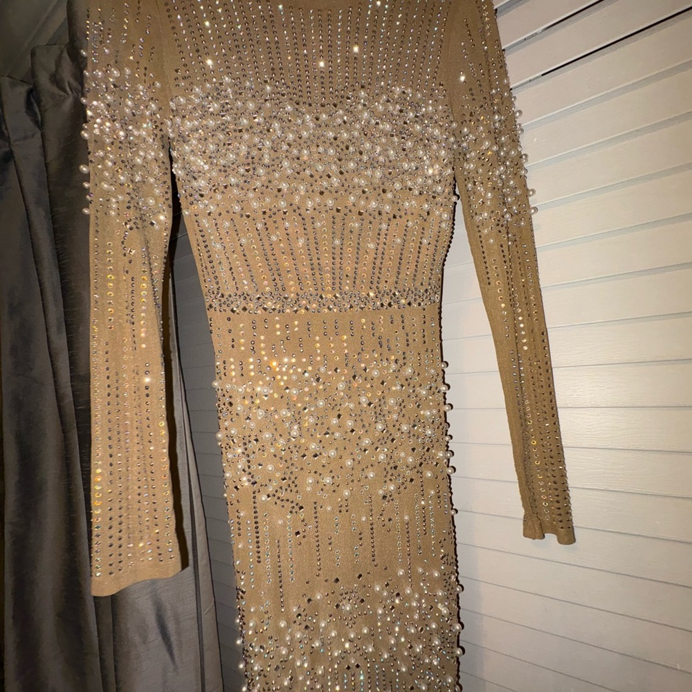 Elegant Tan Beaded Dress